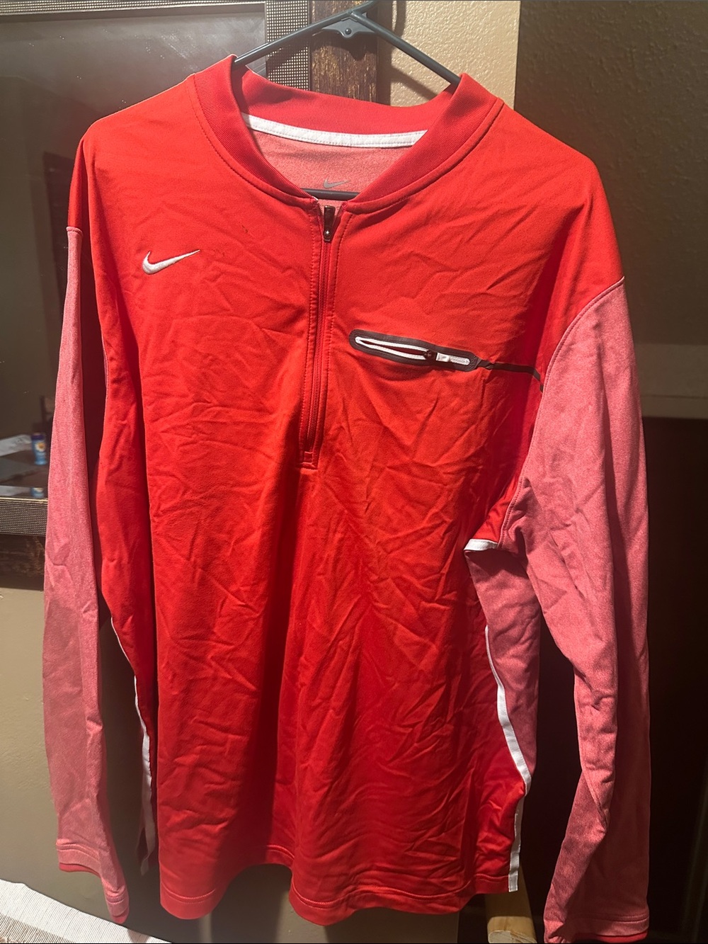 Nike Red and Light Red Lightweight Quarter-Zip Training Jacket